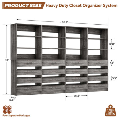 4-Pack Space-Saving Modular Closet Organizer with 16 Drawers & Adjustable Shelves