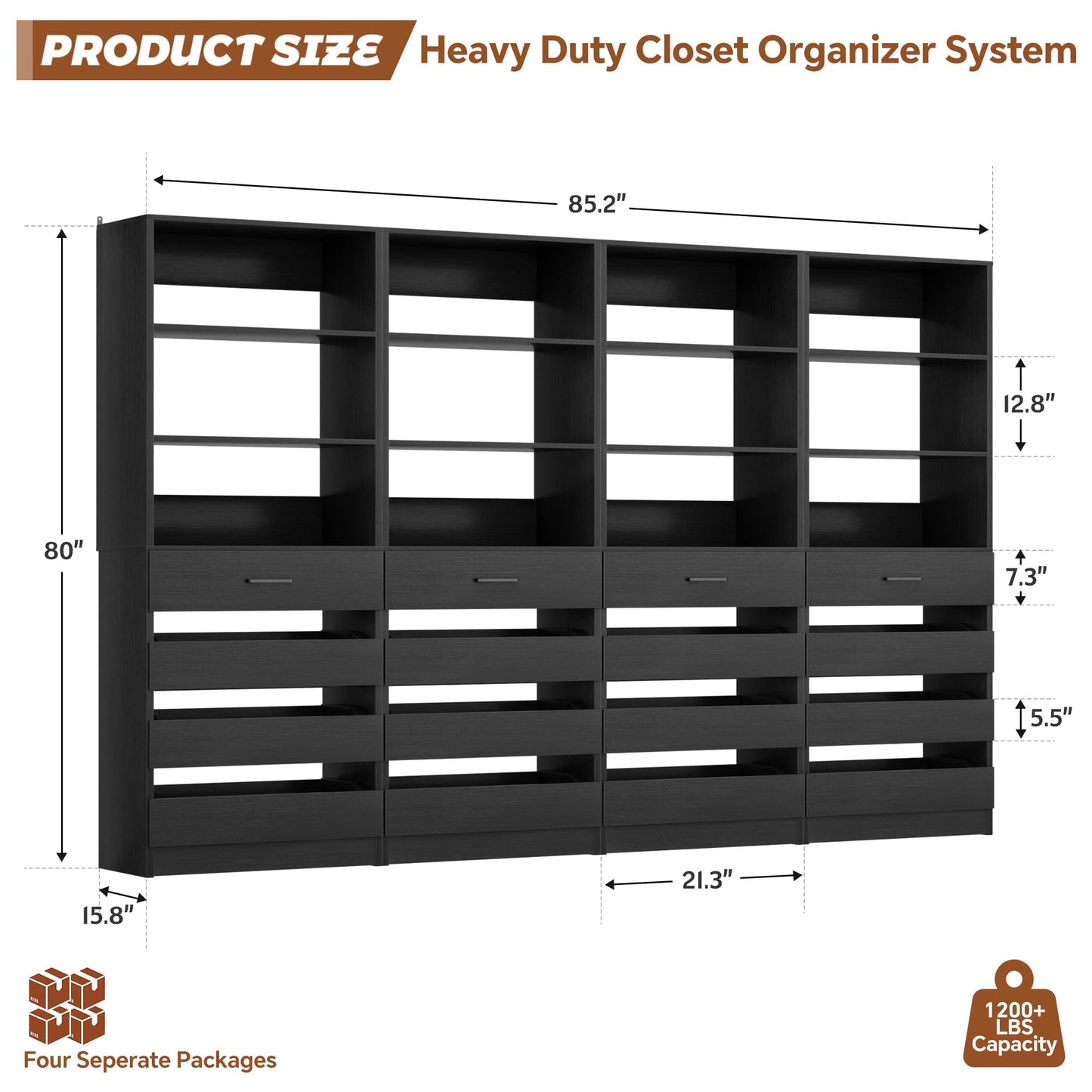 4-Pack Space-Saving Modular Closet Organizer with 16 Drawers & Adjustable Shelves