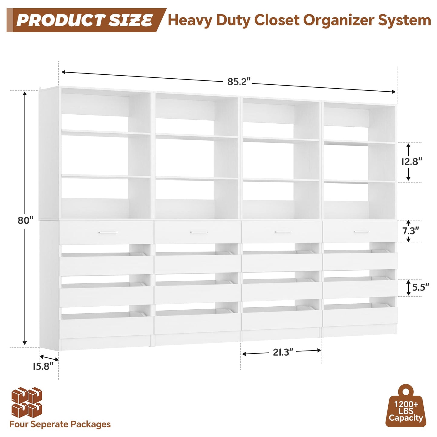 4-Pack Space-Saving Modular Closet Organizer with 16 Drawers & Adjustable Shelves