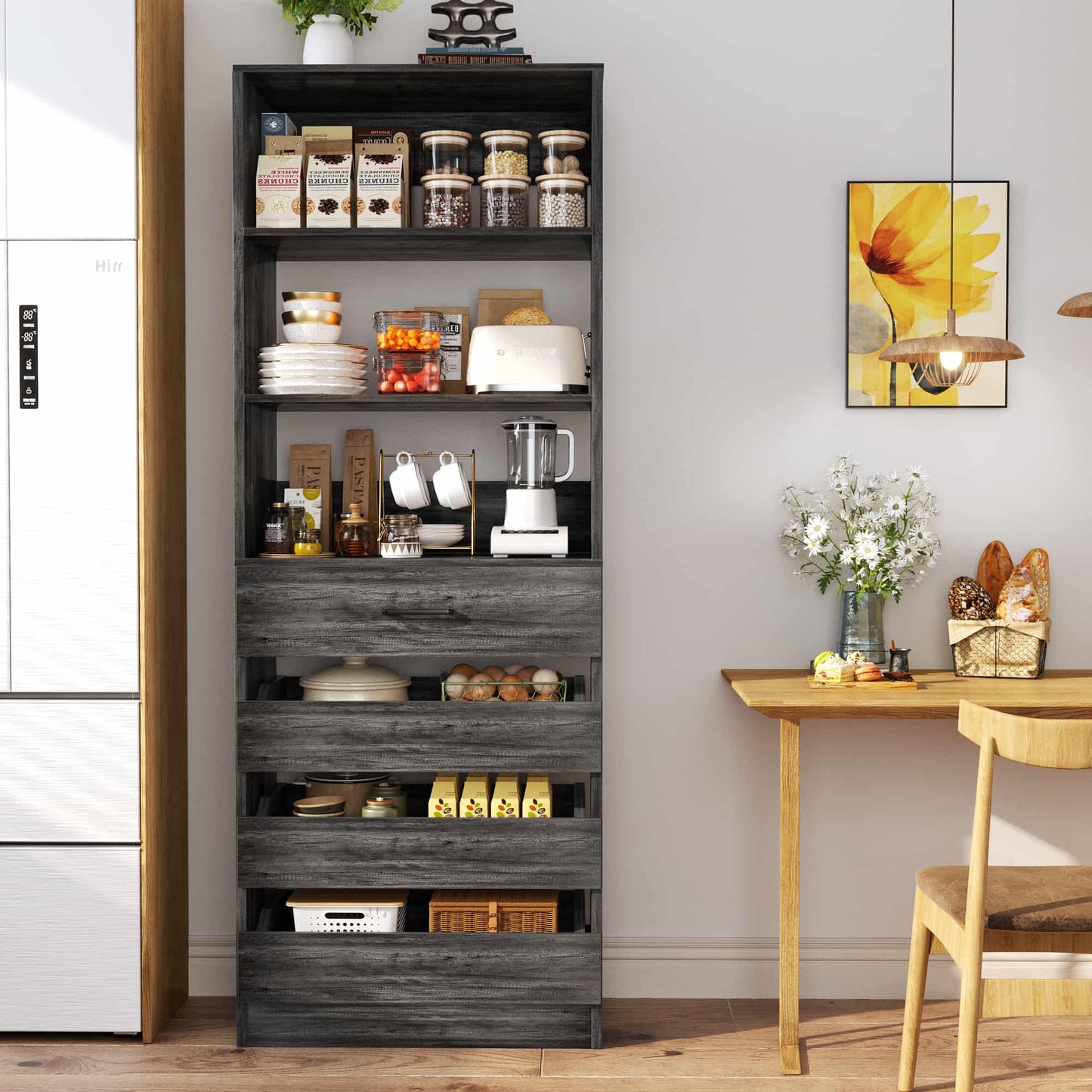 Space-Saving Modular Closet Organizer System with 4 Drawers & Adjustable Shelves - Wood Storage Cabinet
