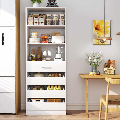 Space-Saving Modular Closet Organizer System with 4 Drawers & Adjustable Shelves - Wood Storage Cabinet