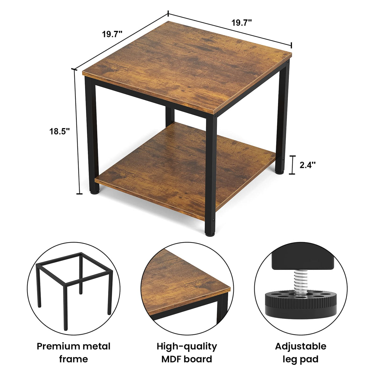 End Table, 20 Inch Square Side Table