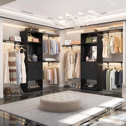 8FT Walk in Closet Organizer with 3 Hanging rods and Shelves