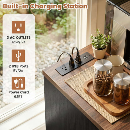 All-in-One Coffee Bar Cabinet with Mini Fridge Space & Power Outlet - Buffet Sideboard for Kitchen & Dining Room
