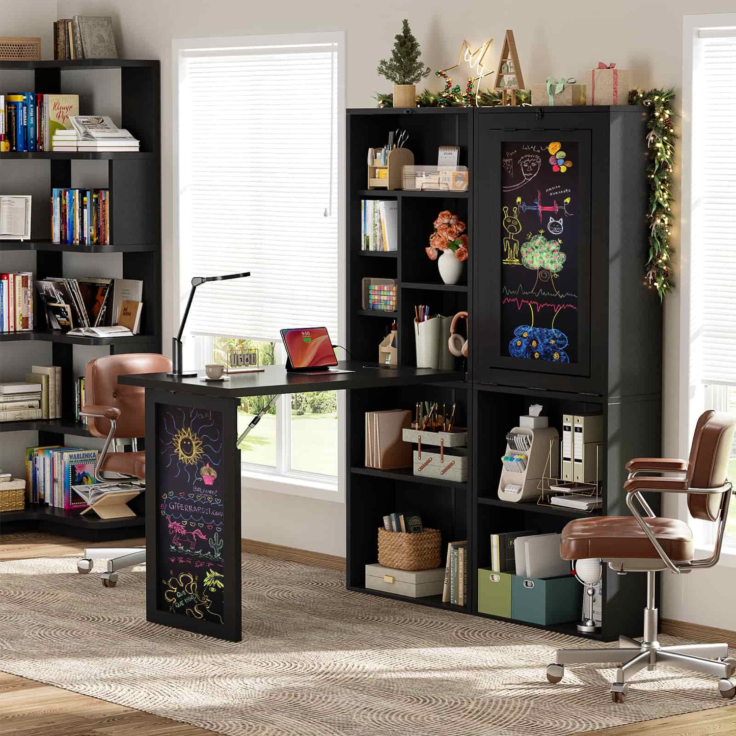 Small Folding Desk with Outlets, Convertible Writing Desk for Small Spaces