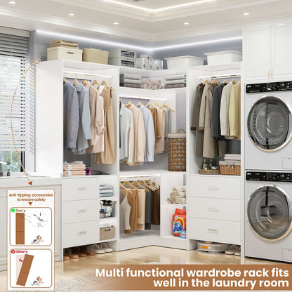 Closet System with 6 Drawers, 4 Hanging Rods & Corner Tower
