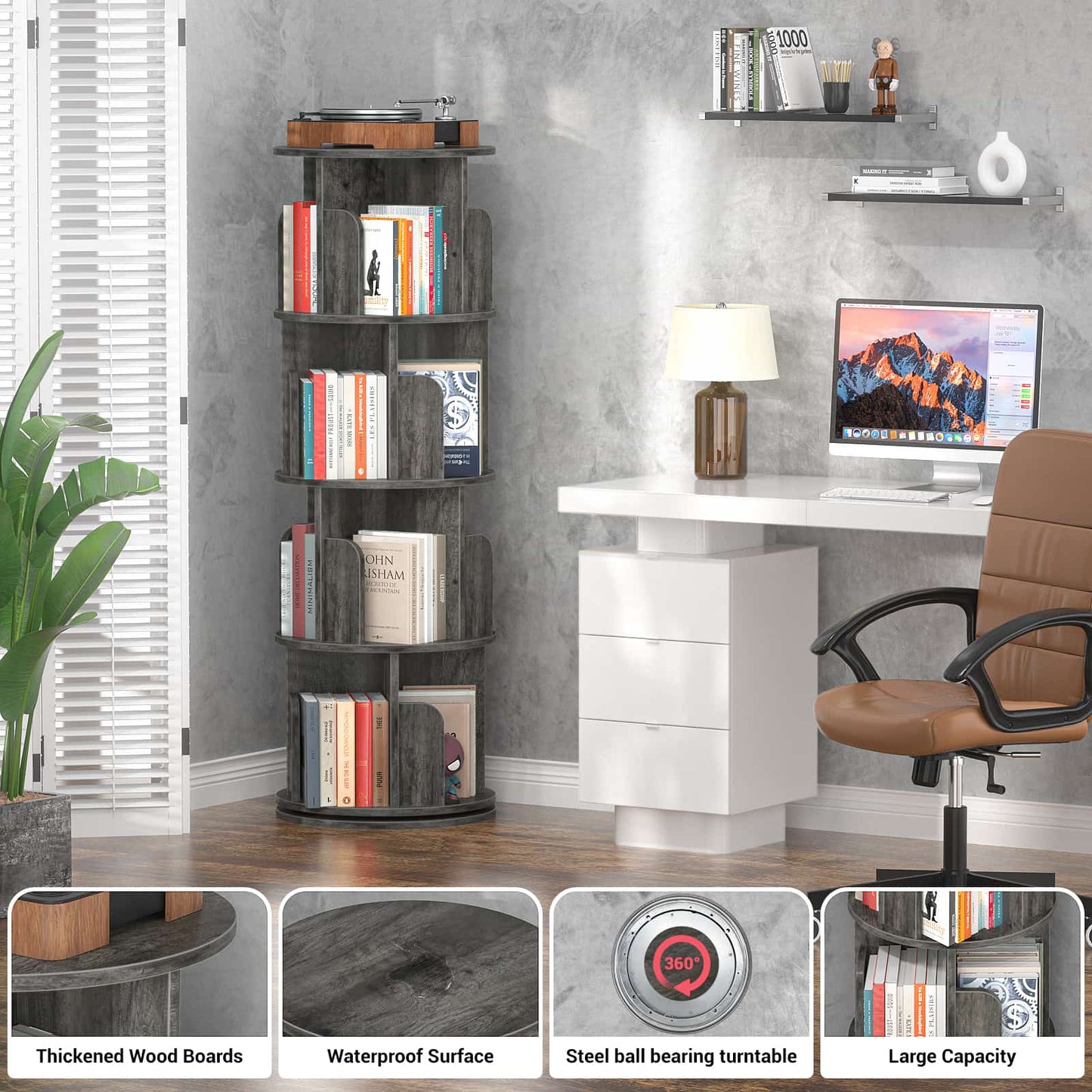 Rotating Bookshelf, 360 Display Corner Bookshelf for Small Space