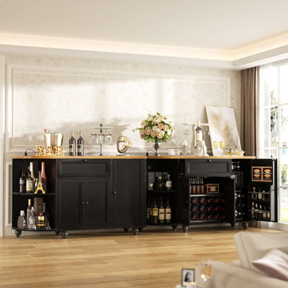 Kitchen Sideboard Cabinet Buffet Table with Power Outlets, 55"Coffee Bar Cabinet with Drawer, Wine Rack/Shelves