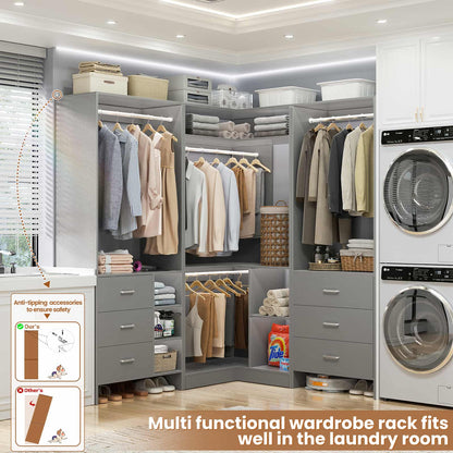 Closet System with 6 Drawers, 4 Hanging Rods & Corner Tower