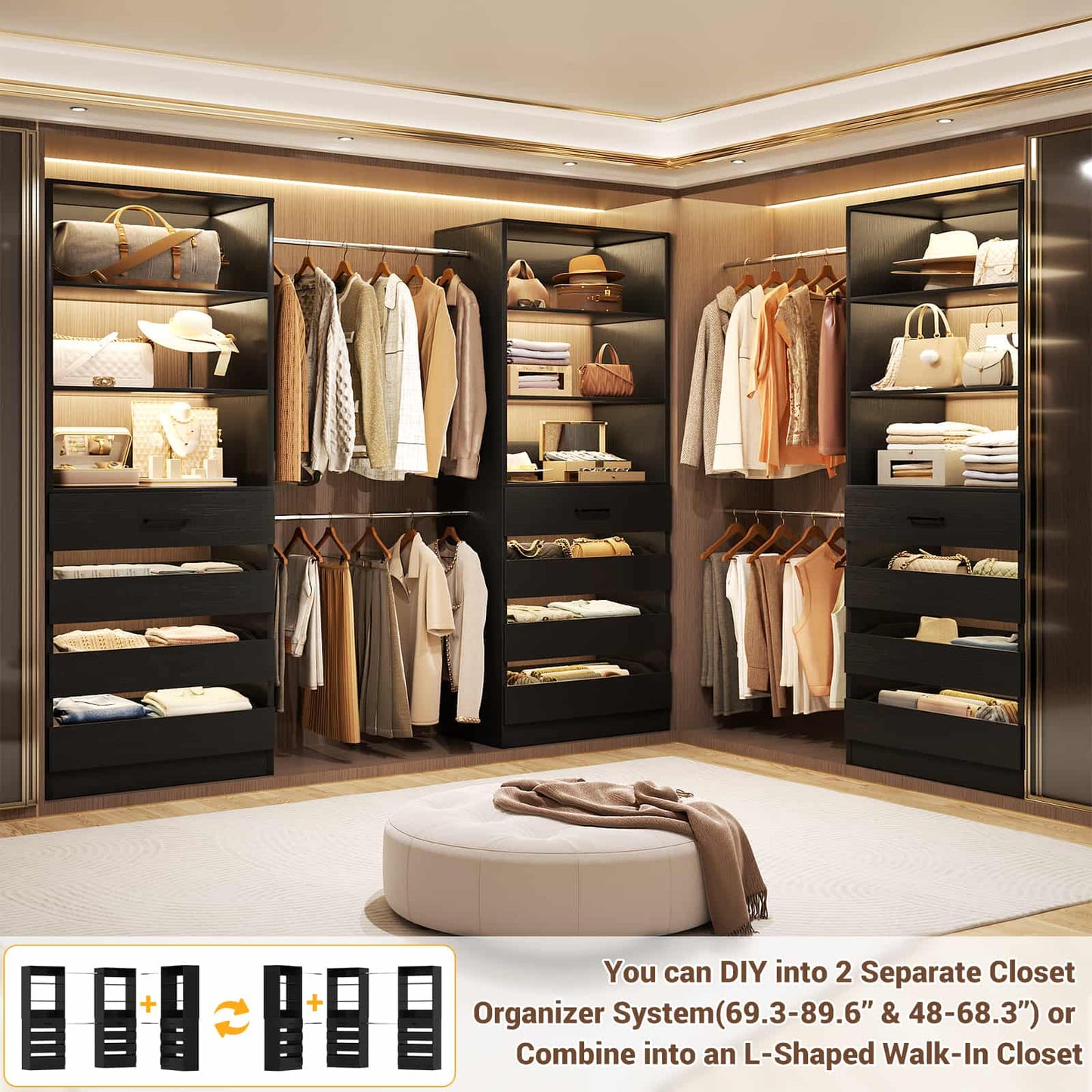 12-Drawer Customizable L-Shaped Closet System