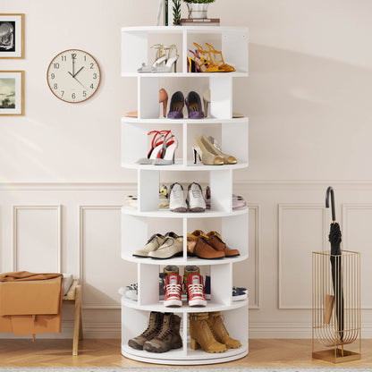 7-Tier Spinning Shoe Rack Tower, 360 Revolving wooden Shoe Rack, 60'' for shoes ,bags, Display Lazy Susan ,Storage Carousel