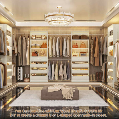 Adjustable Closet Organizer System (6-15Ft) with 8 Wooden Drawers & Modular Tower