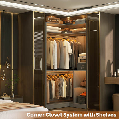 34’’ Corner Closet System with Shelves and Hanging Rods