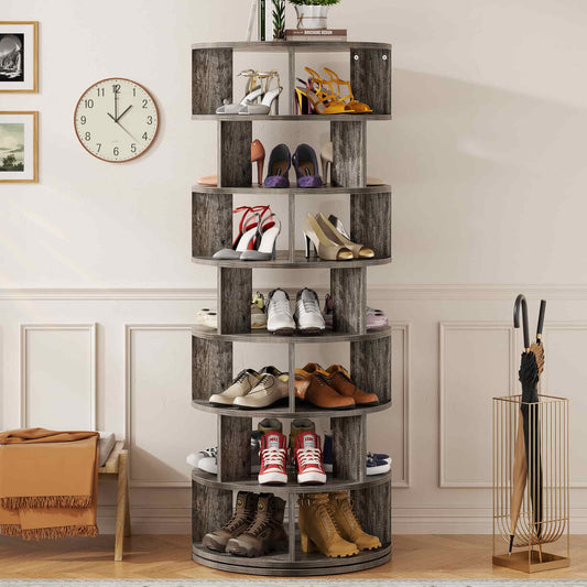 7-Tier Spinning Shoe Rack Tower, 360 Revolving wooden Shoe Rack, 60'' for shoes ,bags, Display Lazy Susan ,Storage Carousel