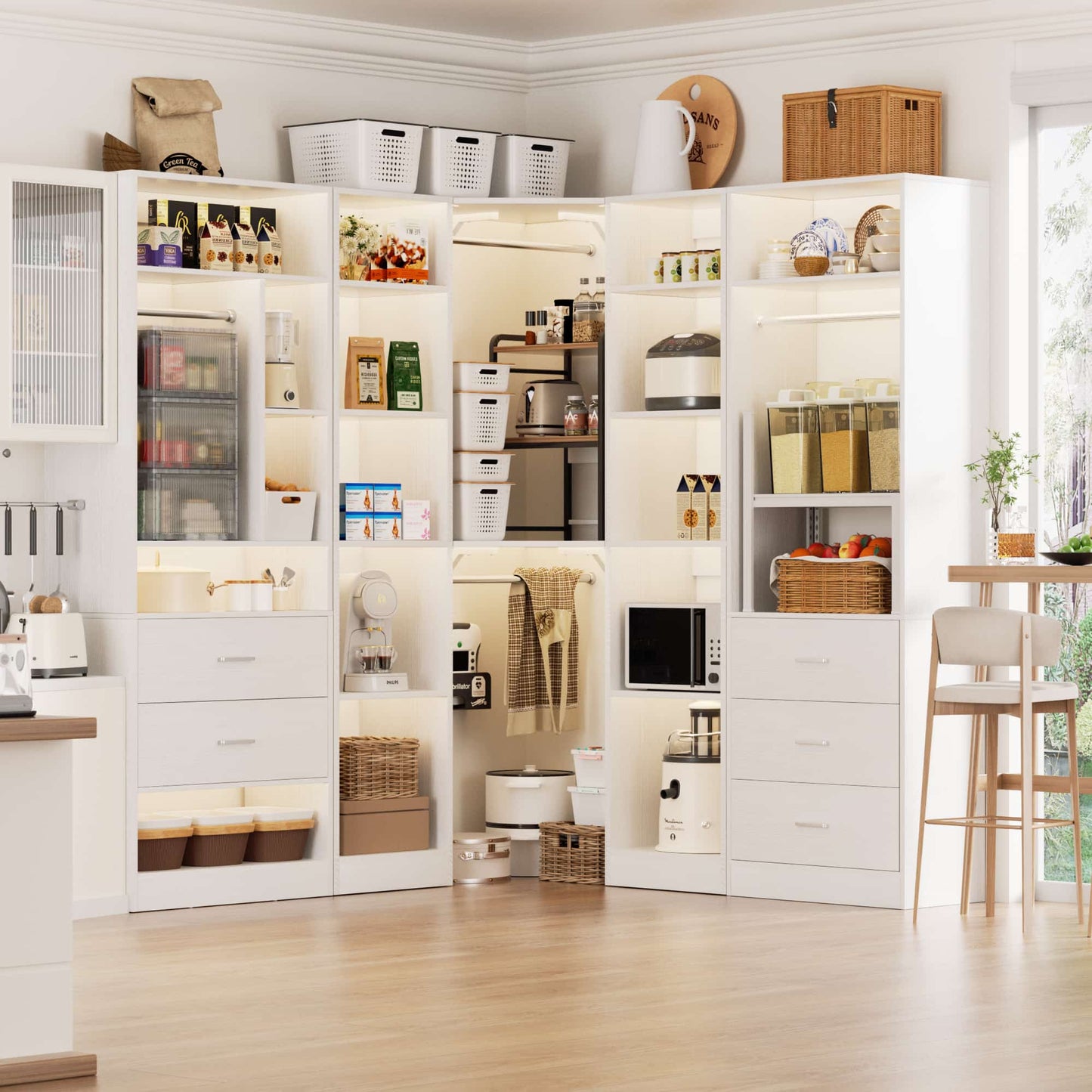 Freestanding Closet System with 3 Sets, 87.2" Closet Organizer System , Reversible L Shaped Walk-in Closets,