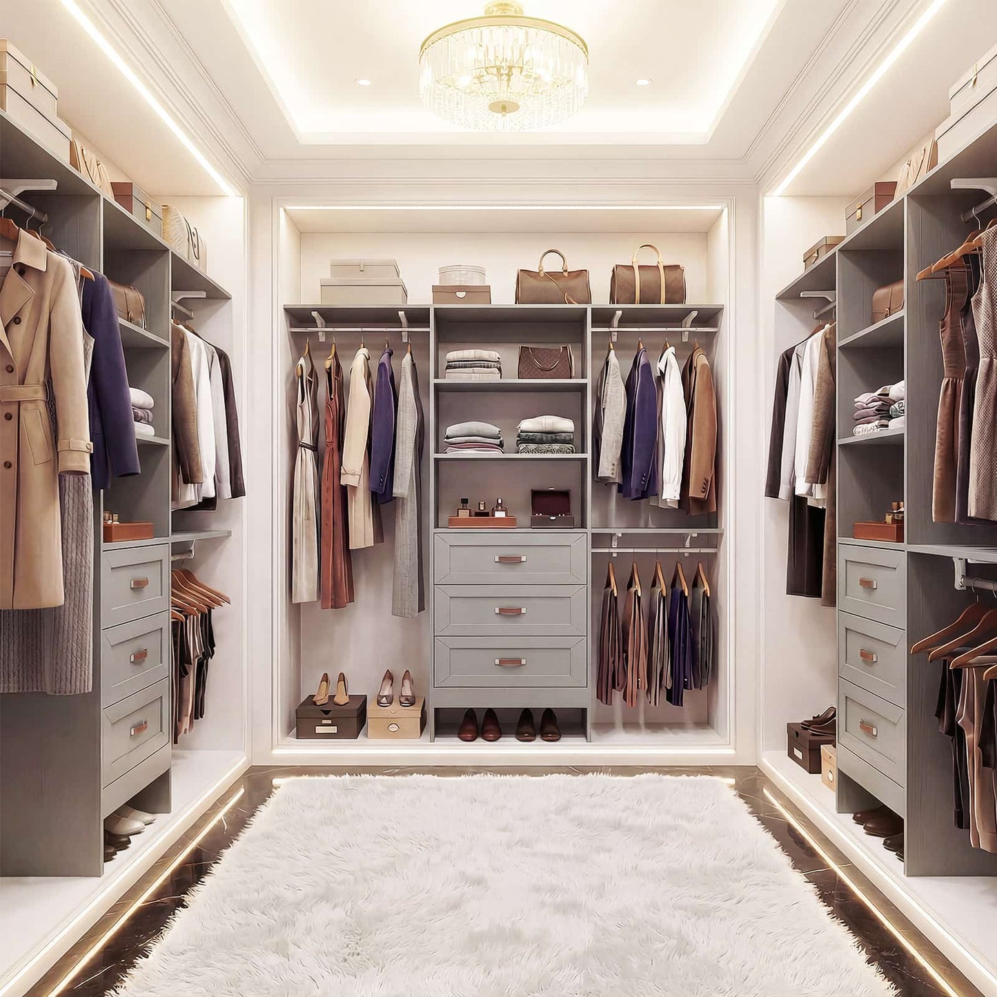 96'' W Closet Organizer System With Wooden Drawers