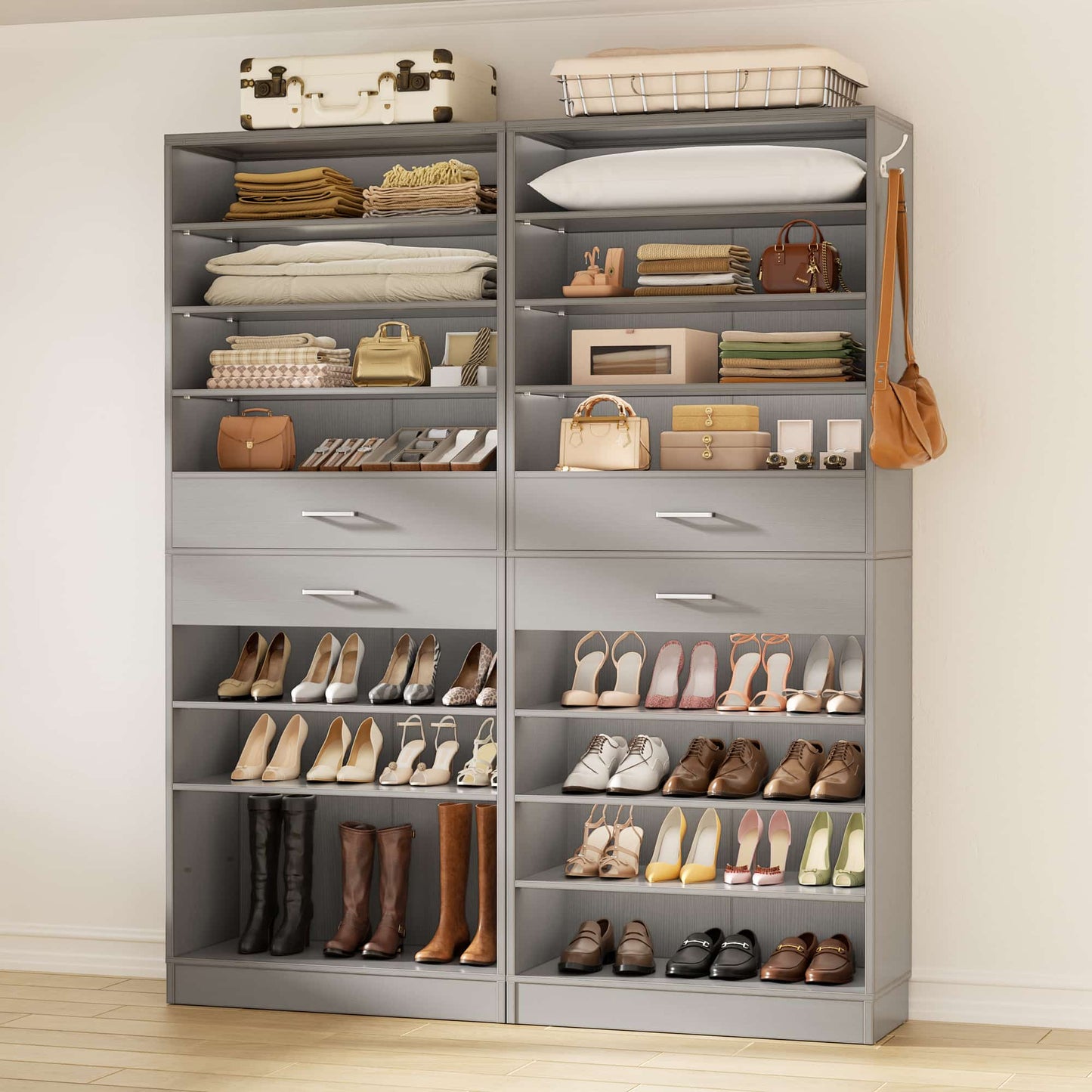 10-Tier Shoe Cabinet with 2 Drawers, 65cm Width Freestanding Closet Organizer