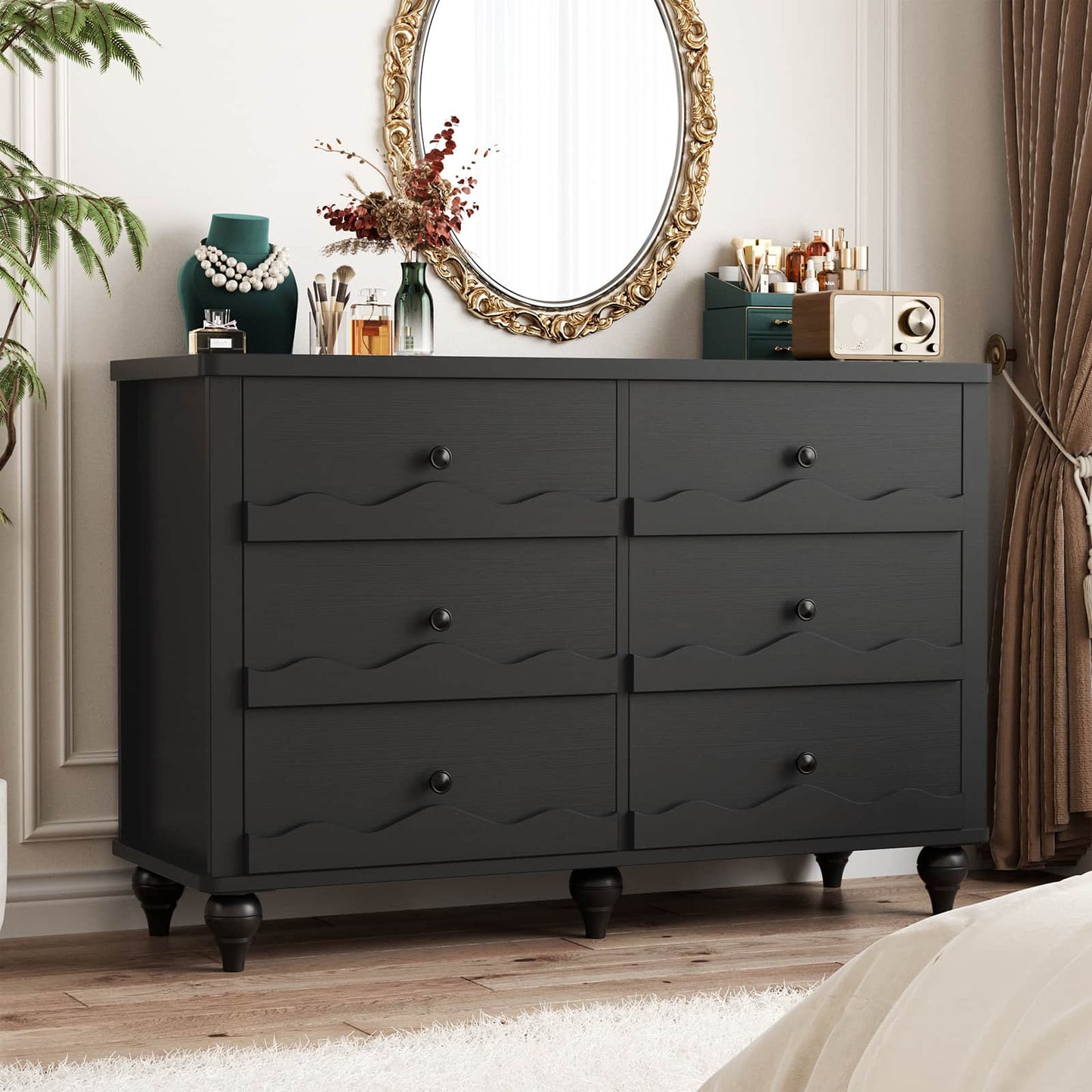6-Drawer Dresser for Bedroom - 43" Modern Chest of Drawers with Scalloped Front, Storage Organizer