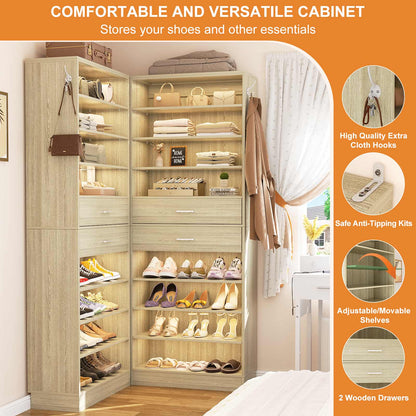 2-Pack 10-Tier Shoe Cabinet Set with 4 Drawers, 65cm Width Freestanding Organizer