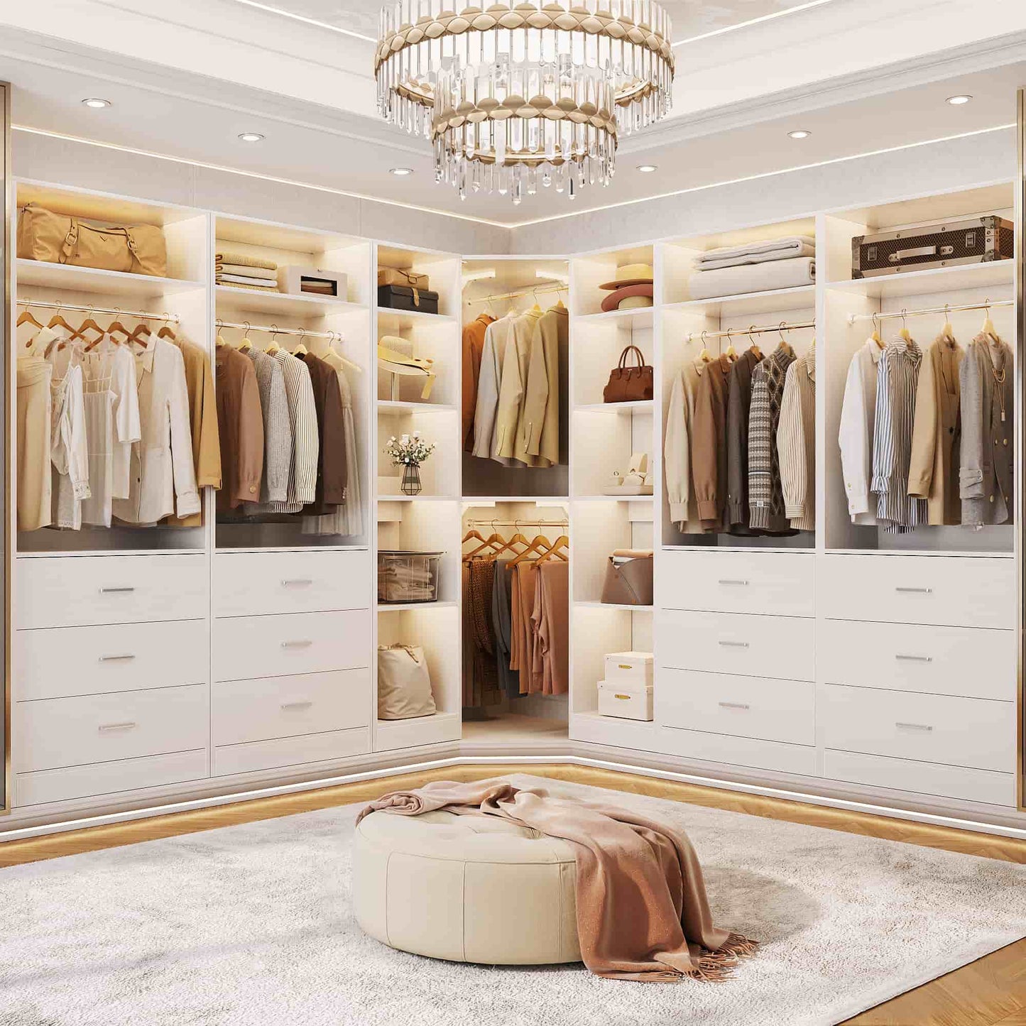 87.2" Freestanding Closet Organizer System - Modular L-Shaped Design,Reversible, 6 Drawers & 4 Hanging Rods, 2000+ LBS Capacity,3 Sets