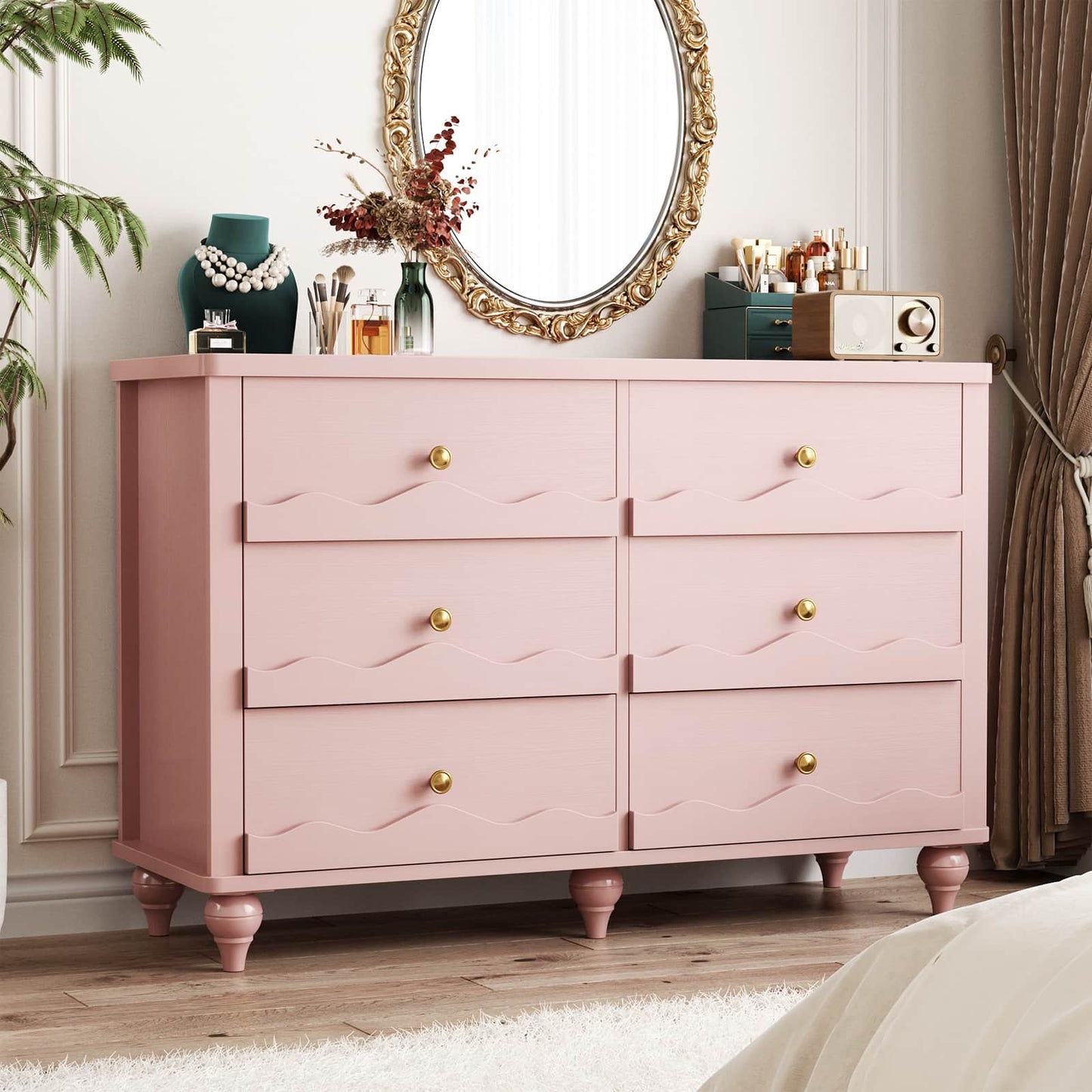 6-Drawer Dresser for Bedroom - 43" Modern Chest of Drawers with Scalloped Front, Storage Organizer