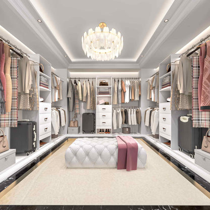 Adjustable 5-8FT Wall-Mounted Closet Organizer System with 3 Hanging Rods & 3 Wood Drawers