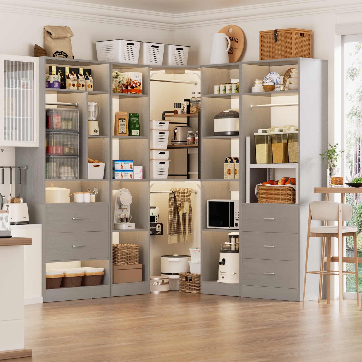 Freestanding Closet System with 3 Sets, 87.2" Closet Organizer System , Reversible L Shaped Walk-in Closets,