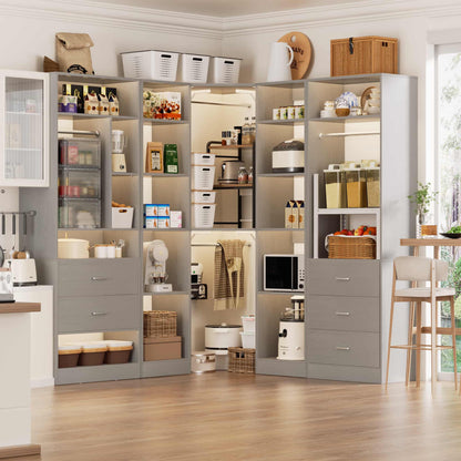 Freestanding Closet System with 3 Sets, 87.2" Closet Organizer System , Reversible L Shaped Walk-in Closets,