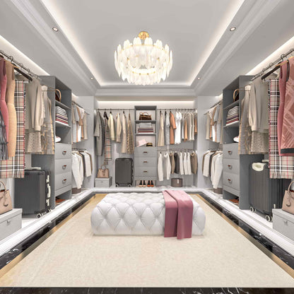Adjustable 5-8FT Wall-Mounted Closet Organizer System with 3 Hanging Rods & 3 Wood Drawers