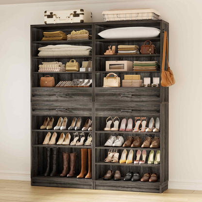 2-Pack 10-Tier Shoe Cabinet Set with 4 Drawers, 65cm Width Freestanding Organizer