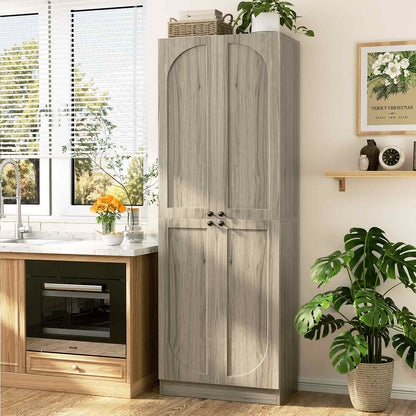 80" Kitchen Pantry, Extra Tall Arch Storage Cabinet with 4 Doors and Adjustable Shelves