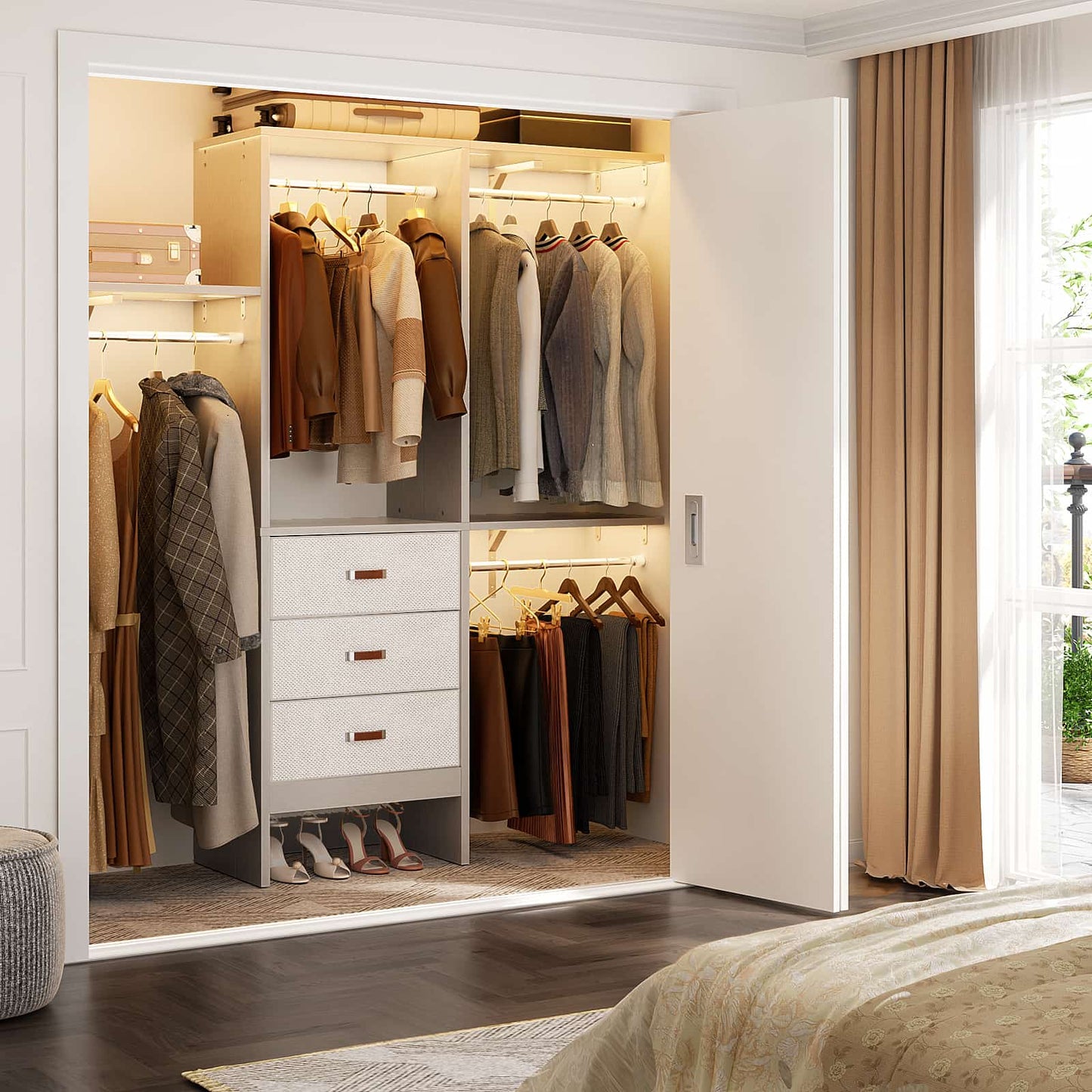 59'' W Small Closet System with 3 Fabric Drawers
