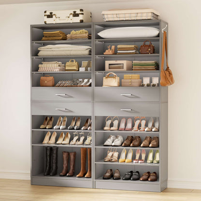 2-Pack 10-Tier Shoe Cabinet Set with 4 Drawers, 65cm Width Freestanding Organizer