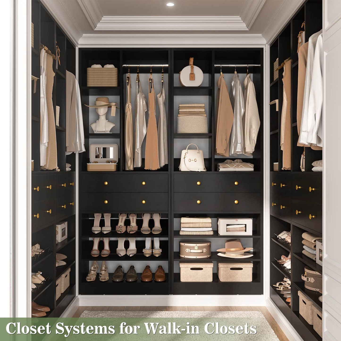 4.6ft Free Standing Closet Organizer with Drawers & Shelves, Heavy Duty 1200lb Capacity Wardrobe System