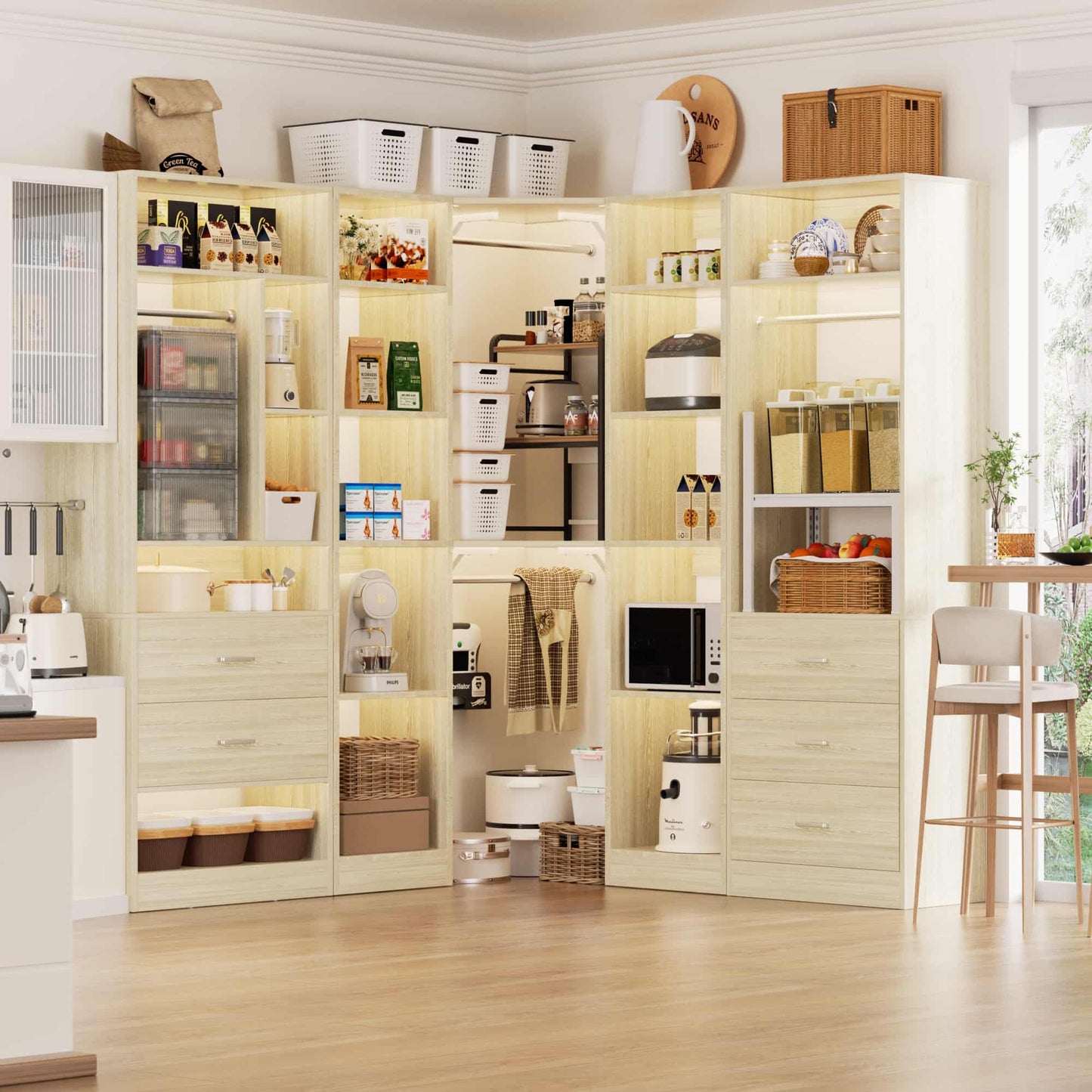 Freestanding Closet System with 3 Sets, 87.2" Closet Organizer System , Reversible L Shaped Walk-in Closets,