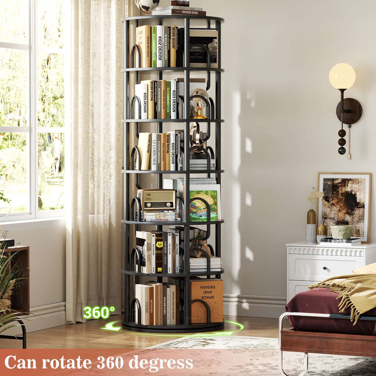 6 Tier Rotating Bookshelf Tower, Revolving Bookcase