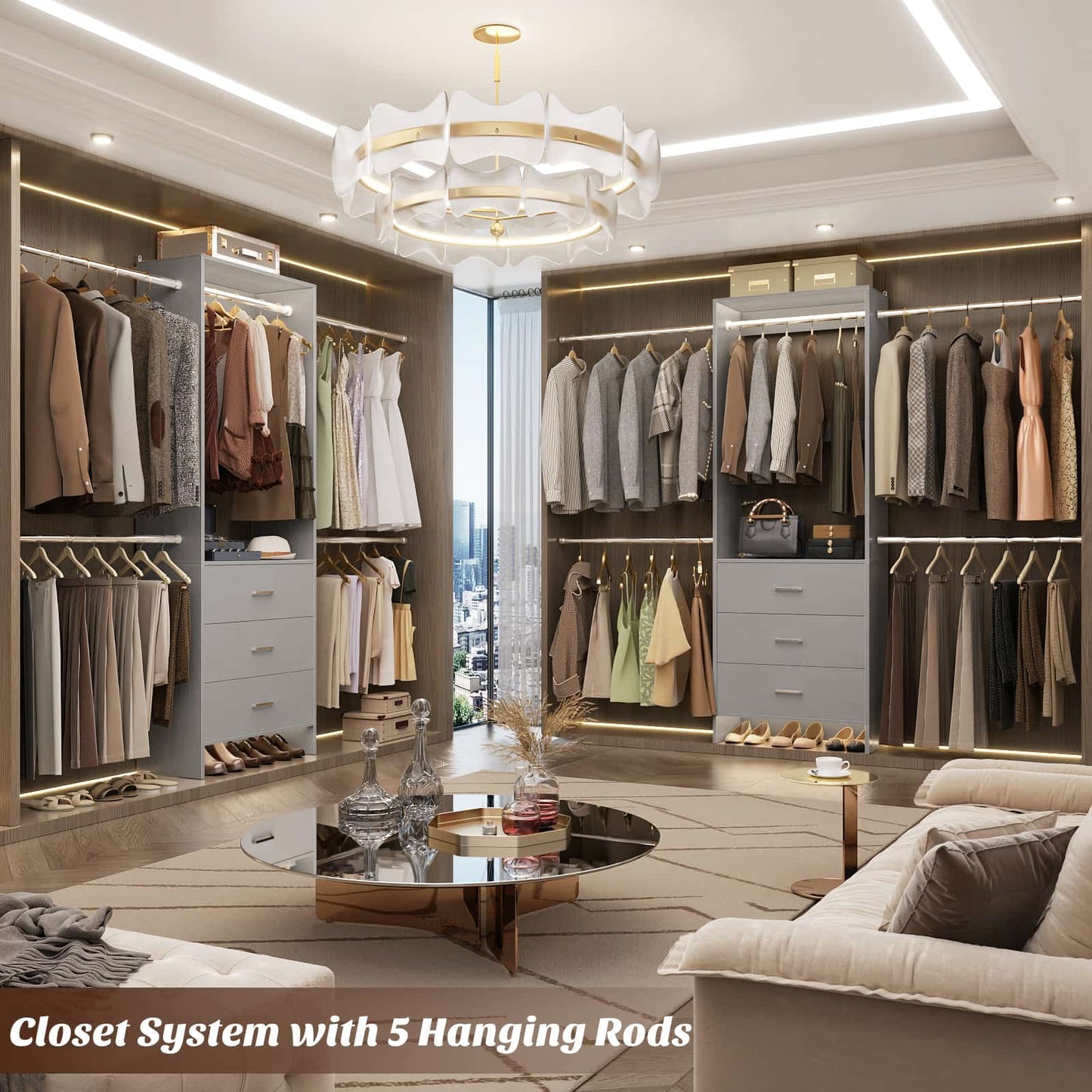 Closet System, Closet Organizer with 3 Wooden Drawers