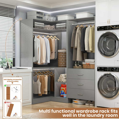 Closet System with 3 Drawers, 2 Hanging Rods & Corner Tower