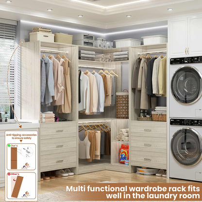 81'' Closet System with 6 Drawers, 4 Hanging Rods & Corner Tower