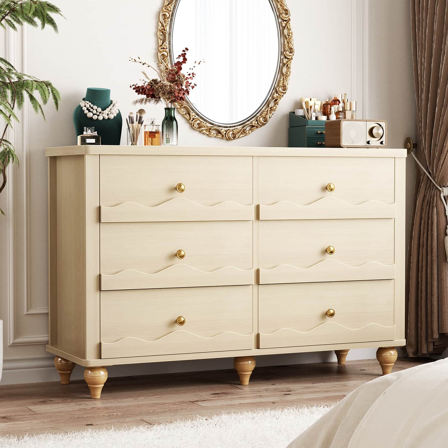 6-Drawer Dresser for Bedroom - 43" Modern Chest of Drawers with Scalloped Front, Storage Organizer