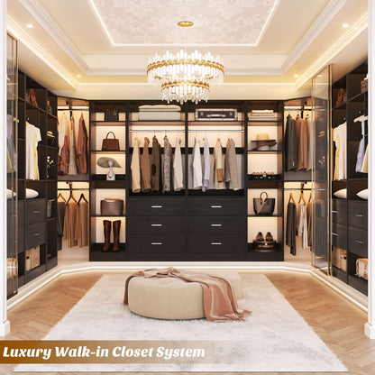 63.2" L X 39.2" W X 80" H Corner Closet System,Freestanding Closet Organizer System With 2 Drawers & 12 Shelves