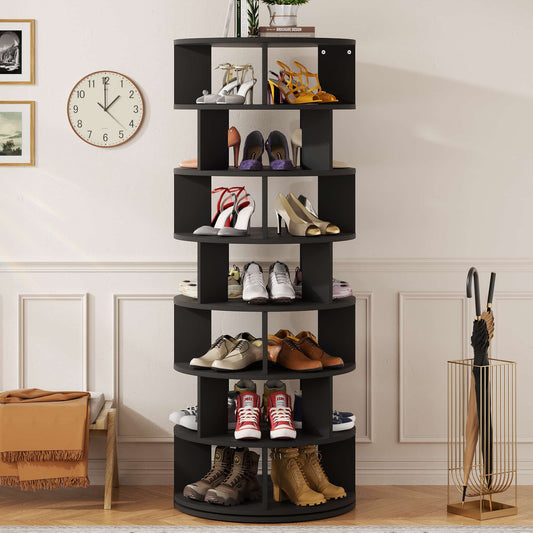 7-Tier Spinning Shoe Rack Tower, 360 Revolving wooden Shoe Rack, 60'' for shoes ,bags, Display Lazy Susan ,Storage Carousel