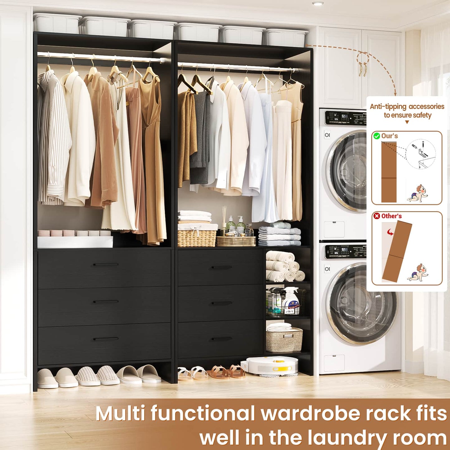 Closet System with 6 Drawers, 4.5ft Wood Closet Organizer System