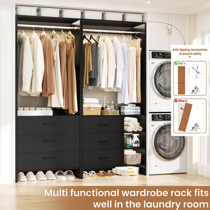 Closet System with 6 Drawers, 4.5ft Wood Closet Organizer System