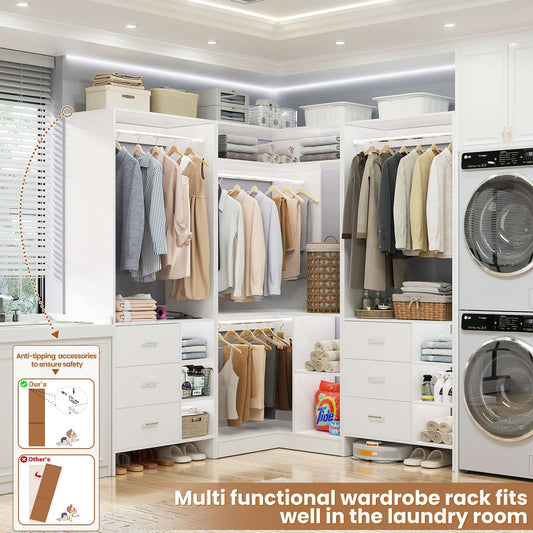 Closet System with 6 Drawers, 4 Hanging Rods & Corner Tower