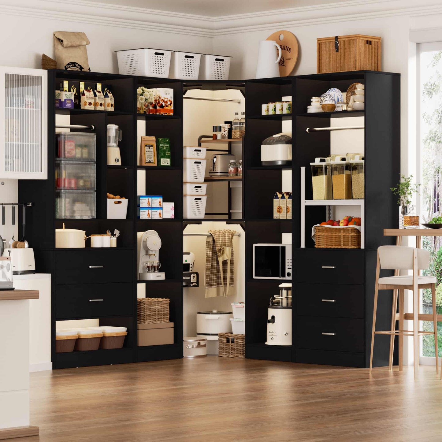 Freestanding Closet System with 3 Sets, 87.2" Closet Organizer System , Reversible L Shaped Walk-in Closets,