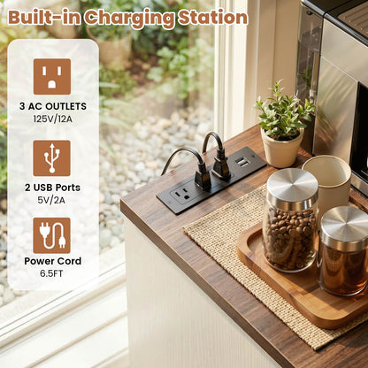 All-in-One Coffee Bar Cabinet with Mini Fridge Space & Power Outlet - Buffet Sideboard for Kitchen & Dining Room