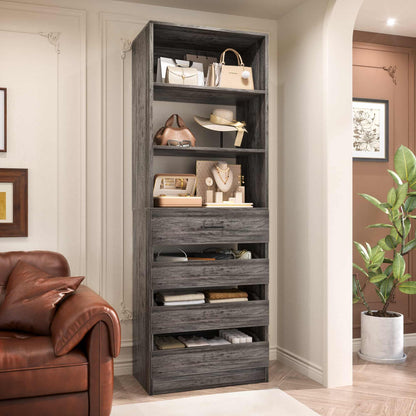 Space-Saving Modular Closet Organizer System with 4 Drawers & Adjustable Shelves - Wood Storage Cabinet