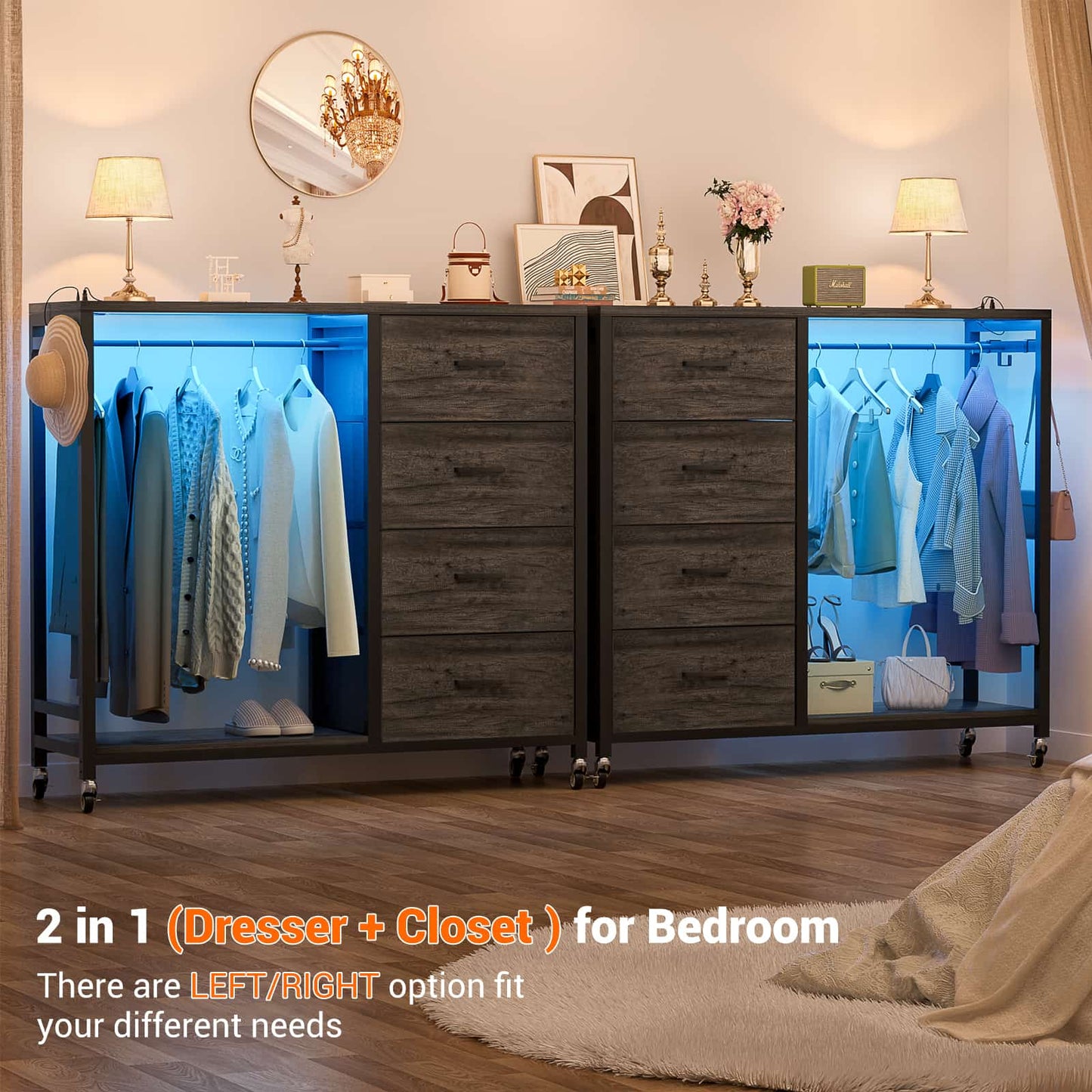 Dresser with Hanging Rack & 4 Drawers