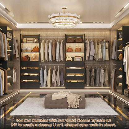 Adjustable Closet Organizer System (6-15Ft) with 8 Wooden Drawers & Modular Tower